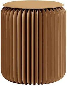 Home Furniture Modern Design Accordion Portable Folding Paper Stool Kraft Paper Relaxing Multifunction Round Foot Stool Side table-Fashion Paper Design Ideal for School Living Dining Room (Brown)
