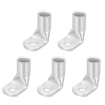 MECCANIXITY 4/0AWG - 5/16" Copper Wire Lugs, 90 Degree Bent Battery Cable Ends Battery Lugs Ring Terminals Connectors Bare Copper Eyelet for Marine Electrical Supplies (Silver, 5Pcs)