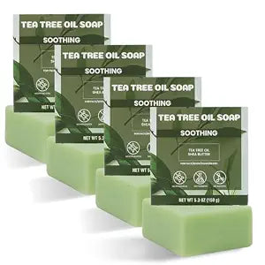 Rinse & Robust Mens Tea Tree Oil Soap Bar Set, 4Pcs Natural Handmade Tea Tree Soap with Shea Butter, Moisturizing & Exfoliating Bar Soap for Face Body Hands | 5.3 oz of 4 Bars