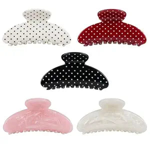 5-Pack Polka Dot Claw Clip, Polka Dot & Marble Print, Strong Anti-slip Grip, Lightweight, Ideal for Daily & Party Hairstyles，trendy hair accessories for ladies