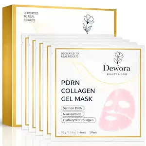 Salmon PDRN Pink Collagen Face Mask - Niacinamide, Hydrating, Firming Brightening for Glass Skin Korean Skincare Gift for Women - 5 Sheets x 32