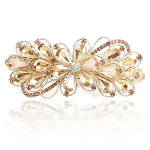 Large Rhinestone Hair Barrette for Women Thick Hair, Champagne