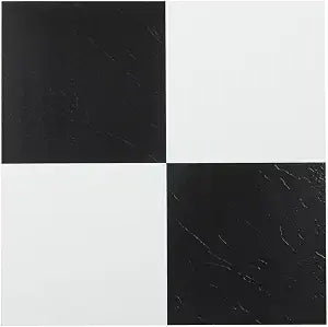 Tivoli Peel & Stick Vinyl Floor Tiles, 45-Pack, 12 x 12 in, Black & White