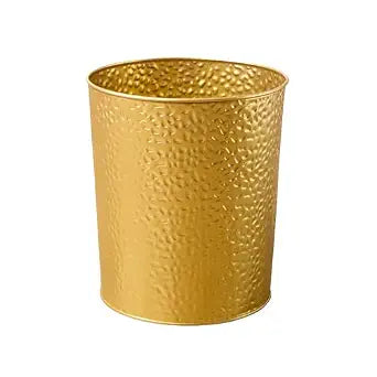 Venalys Gold Hammered Metal Trash Can Wastebasket, Decorative Stylish Garbage Can Waste Basket, Modern Farmhouse Round Trash Bin for Bathroom, Bedroom, Kitchen and Office (Large)
