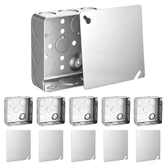 6 Pack 4" Square Electrical Box with Cover, 1-1/2'' Deep Metal Electrical Box, Galvanized Steel Metal Junction Box Outlet Boxes (21.0 Cu. in.Capacity,Silver)