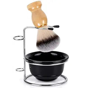 Men's 3 in 1 Shaving Brush Set, Nylon Brush with Stand & Bowl
