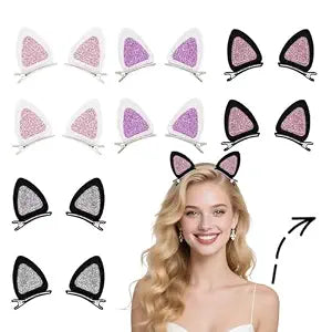 16 Pcs Cat Ears Hair Clips for Girls Cat Themed, Toddlers Animal Hair Pins Glitter Accessories for Girls Hair Clips Easter Halloween Costume Party Supplies