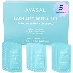 AYASAL Lash Lift Kit Refills: Step 1+2+Nourishing Serum Refill Set, Korean Thio-Free Lash Perm - Professional Long Lasting Results up to 6-8 Weeks - Eyelash Curling Set at Home - 5 Applications