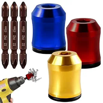 3Pcs Screwdriver Head Magnetic Ring with 3Pcs Ph2 Screwdriver Bit Set, Removable Household Tool for Drills| Universal Bit Holder for Hex Screwdrivers & Power Bits | Alloy Screw Holder for DIY Repair