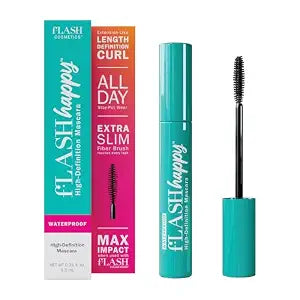 fLASH Happy High-Definition Mascara with Ultra-slim Brush for Length, Volume, Curl - All Day Wear, Clean Vegan Formula, Paraben-free (True Black)