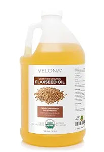 velona USDA Certified Organic Flaxseed Oil - 1 Gallon / 128 Fl Oz |100% Pure and Natural Carrier Oil | Unrefined, Cold Pressed | Body, Face & Skin Care | Use Today - Enjoy Results