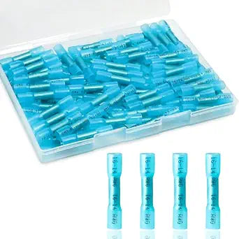 120PCS Heat Shrink Butt Connectors, 16-14 AWG Blue Wire Terminals
