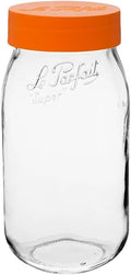 Le Parfait Screw Top Jar 2L (64oz) Wide Mouth Glass Jar, Orange, 1 Pack