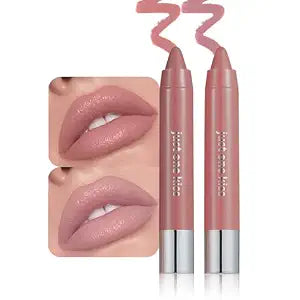 2Pcs Soft Pink Nude & Brown Hydrating Cream Lipsticks Lip Crayon for Women, Natural Non Sticky Lipstick Lip Liner Crayon Set, Creamy Lips Stick Moisturing Nourishing Lips Balm Stick Set, B