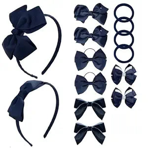 phnydreg Girl Navy Hair Bow Accessories 14 Pieces Uniform Hair Bows Hair Clips Headband for School Toddler Girls