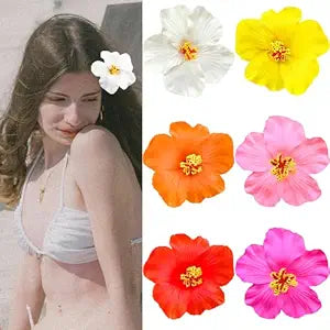 6Pcs Hawaiian Flower Hair Clips for Women,Plumeria Hair Clips Hibiscus Hair Barrettes, 3.5 Inch Boho Artificial Flower Clips, Cute Hair Accessories for Women Girls Summer Vacation Beach Party