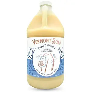 VERMONT SOAP Body Wash, Natural Mild Gel Body Wash, Simply Unscented, 64 oz