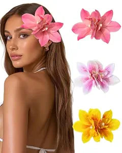 WELROG 3 PCS Hawaiian Flower Hair Clips for Women,Tropical Orchid Hair Pin