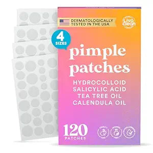 Livaclean 120 CT Pimple Patches for Face w/ Salicylic Acid, Tea Tree & Calendula Oil - Four Sizes Zit Dots Acne Patches for Face - Hydrocolloid Patch Pimple Patch Invisible - Acne Dots Zit Stickers
