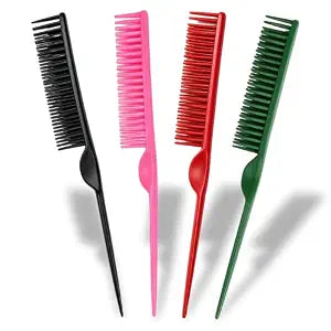 3 Row Comb for Natural Hair, 4Pcs Three Row Comb for 4C Curly Hair, Styling Detangling Brush Unbraider Teasing Rat Tail for Black Hair