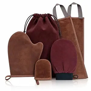 Self Tanning Mitt Kit, Streak-Free Tanning Mitt Set with Back Lotion Applicator, Face Mini Mitt & Storage Bag, Easy Sunless Tanner Application for Body & Back