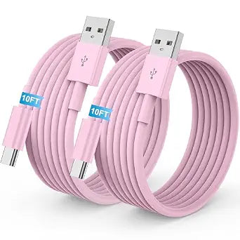 LDHTY CarPlay Charging Long Cable, USB A to USB C Cable, 2-Pack 10FT, Pink