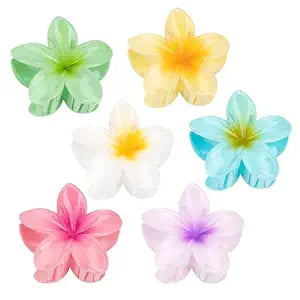 6 Pcs Hawaiian Flower Hair Claw Clips for Women Girls, Plumeria Hibiscus Large Medium Claw Clips for Thick Thin Hair, Tropical Beach Summer Hair Accessories