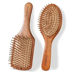 2-Piece Bamboo Hair Brush Set for Hair Growth (Oval & Square) - Natural Wooden Scalp Massage Brush with Bamboo Bristles,Detangling Hairbrush for Women,Men,All Hair Types - Ergonomic Handle