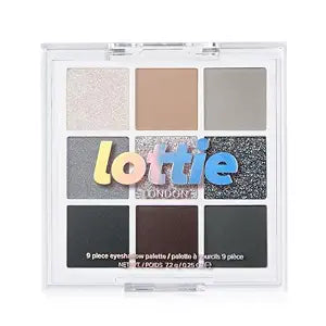 Lottie London Lottie Palette in Soft Grunge, 9 shade compact eyeshadow palette in metallic grey and silver shades in a mix of creamy mattes and sparkling shimmers
