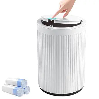 Small Bathroom Trash Can with Lid 2.1 Gallon Plastic Garbage Can White