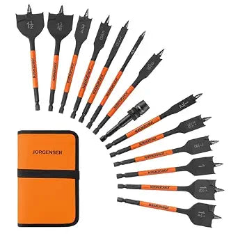 Jorgensen 14-Piece Spade Drill Bit Set with Storage Pouch, 1/4" to 1-1/2"