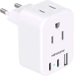 European Travel Plug Adapter, International Power Adapter, US to Europe