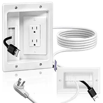 Nearza in Wall Cable Management Kit with Recessed Outlet 9FT Power Cord Fits All Plugs 2 AC Outlets Slim Brush Plate Solution to Hide TV Wires Recessed Outlet Box for wall Mount TV