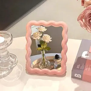 Wave Table Desk Vanity Makeup Mirror Small Make Up Office Mirror Pink