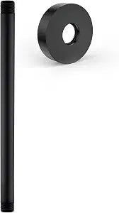 12 Inch Ceiling Mounted Shower Arm With Flange, Straight Rain Round Shower Head Extension Arm, Matte Black.