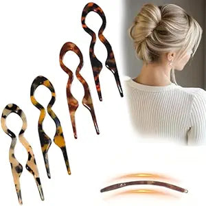 4 PCS Prestige French Hair Pins, Curved Angle for Better Head Fit-3.2 In Prestige French Hair Pin for Updos Chignons & Buns Acetate French Twist Pin for Thin Thick Hair