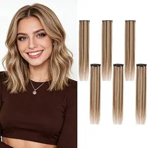 6PCS Clip in Hair Extensions Real Human Hair Short Clip in Extensions for Women Short Straight Hairpieces to Add Volume and Highlights 10 Inch Medium Brown & Dark Blonde