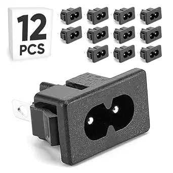 12-Pack IEC320 C8 AC Power Inlet Socket 2 Pin 2.5A 250V Snap-in Panel Mount