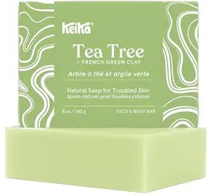 Keika Tea Tree Soap Bar with French Green Clay for Eczema, Psoriasis, Face, Body, Men Women Teens with Oily Skin, 5 oz.