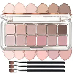 12 Colors Cool Mauve Pink Eyeshadow Palette with Brush, Buildable Pigmented Grey Brown Matte Eye Shadow, Long Lasting Nude Neutral Eyeshadow Contour Powder Daily Makeup for Older Women
