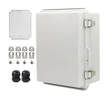 Outdoor Waterproof Electrical Box Junction Box Weatherproof IP67 ABS Plastic Enclosure Switch Router Project Box Electronics DIY Enclosure With Mounting Plate Wall Bracket Grey 8.6"x6.6"x4.3"