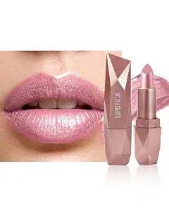 Light Pink Glitter Lipstick for Women, Metallic Shimmer Frosted Lip Gloss