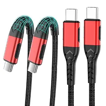 Durcord 2Pack 10ft USB C to USB C Cable, 100W Fast Charging, Compatible with iPhone 15 Pro/Plus/Max, Android/Phone/Pad, Red