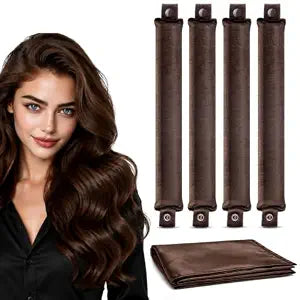 Heatless Curls Overnight Hair Curler Set, 4Pcs Brown Velvet Curling Rods