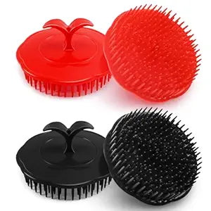 NICEMOVIC Scalp Scrubber Shampoo Brush 4 Pack, Scalp Massager for Hair Growth & Dandruff, Head Hair Scrubber for Shower & Dry Use, Massage Tool for Men Women Kids (2 Black + 2 Red)