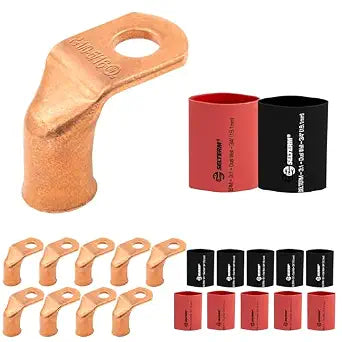 SELTERM 10pcs 1/0 AWG 5/16" Stud 90 Bent Low Voltage Drop Bare Copper Lugs