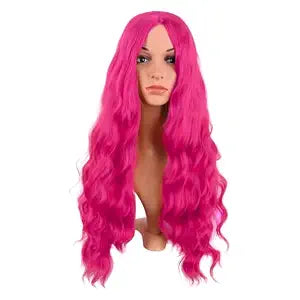 MapofBeauty 28 Inch Long Middle-Part Curly Cosplay Wig, Hot Pink