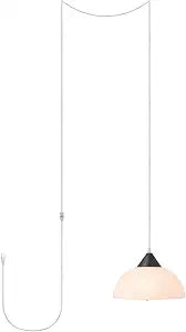 Globe Electric 60435 1-Light Plug-in Pendant Light Fixture, Dark Bronze Finish, Frosted Shade, Adjustable Clear Cord Height, Modern Hanging Lights for Kitchen Island, Hallway, or Dining Room