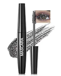 Black Glitter Mascara for Eyelashes, Diamond Sparkle Colored Mascara Tube