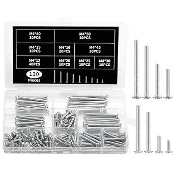 130 Pcs Cabinet Pull Screws, Cabinet Knob Screws, M4 Machine Screwsset, M4 Screw Kit, Metal Phillips Pan Washer Head Screw Set for Drawer Pulls Kitchen Cupboard Cabinets Closet Handles Knobs